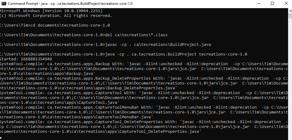 Clean projectDir ca\tecreations of all .class files, compile <defaultpackage>\Build, and run.